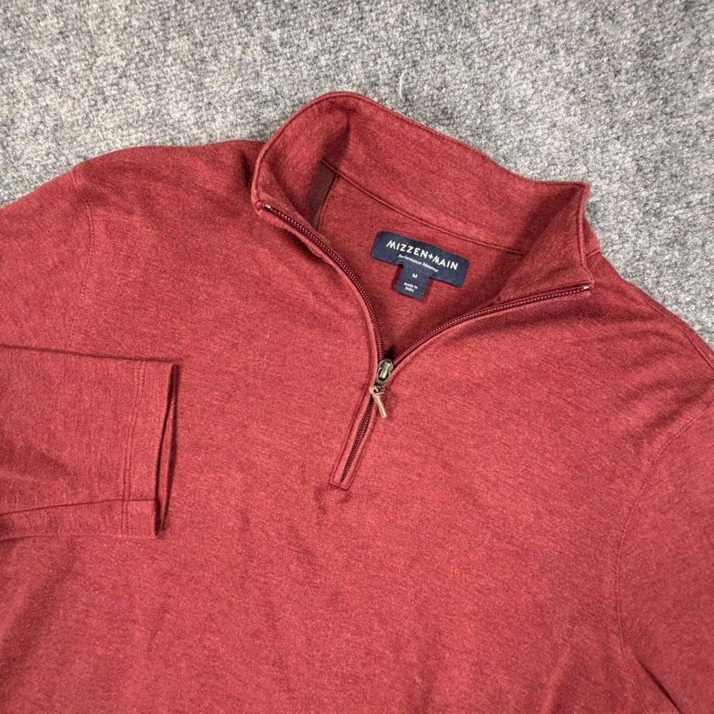 Mizzen+Main Mens Quarter Zip Pullover Red Heather Performance Sweater Size M 780